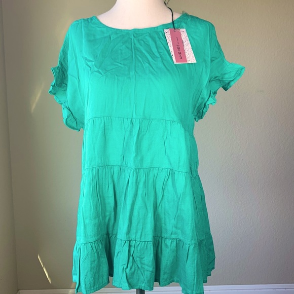 NWT Entro Emerald green Block Me Out tiered ruffle top sz Small - Picture 3 of 9